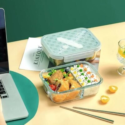 Robo Three-Compartment Heat-Resistant Glass Food Storage Container - Iceland White, 1L