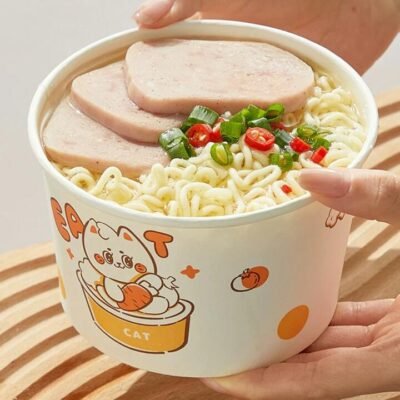 Cooker King Disposable Paper Bowls 560 ml – Cute Cat Print, Pack of 25