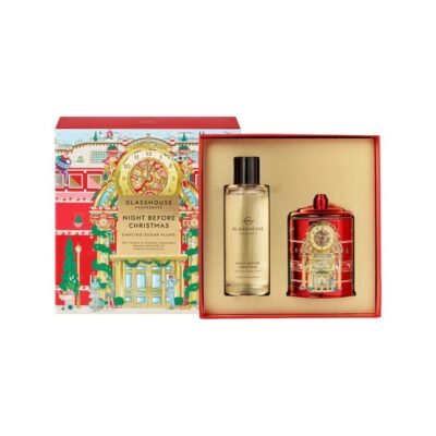 Glasshouse Fragrances Night Before Christmas – Soy Candle & Interior Fragrance Gift Set (Dancing Sugar Plums)