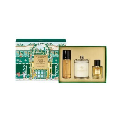 Glasshouse Fragrances Kyoto in Bloom 2025 Christmas Gift Set – Candle, Body Spray & Perfume (Camellia & Lotus), 3‑Piece