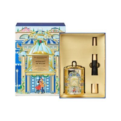 Glasshouse Fragrances Midnight in Milan Candle & USB Lighter Gift Set – Saffron & Rose, Christmas 2025