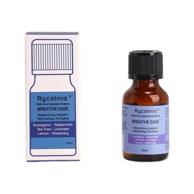 Rycolnia Breathe Ease 100% Pure Essential Oil Blend 25ml – Eucalyptus, Peppermint, Tea Tree, Lavender, Lemon & Rosemary - Aromatherapy Diffuser Blend