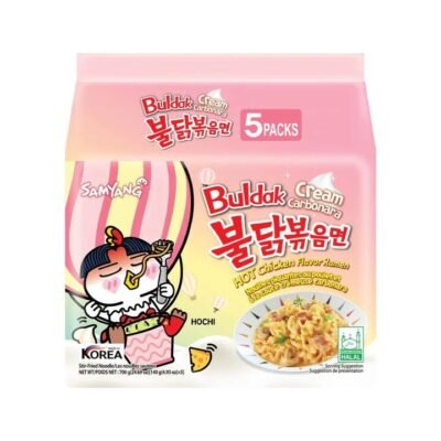 Samyang Buldak Cream Carbonara Hot Chicken Flavour Ramen 135g x 5 Packs - Korean Spicy Stir-Fried Noodles