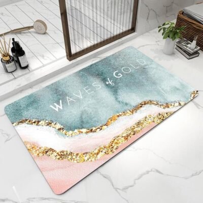 Waves of Gold Non-Slip Absorbent Bath Mat 40 x 60 cm